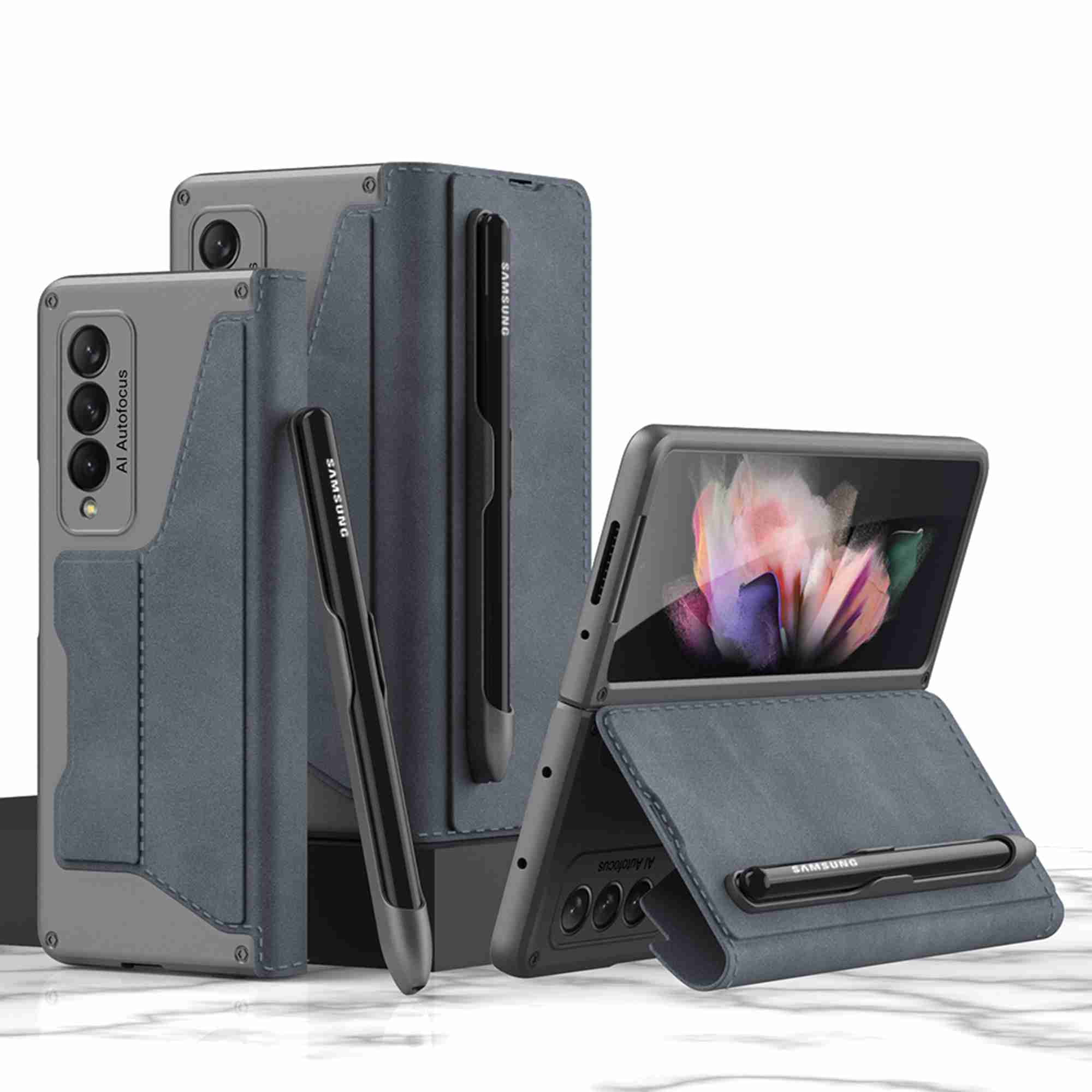 TECH CIRCLE For Samsung Galaxy Z Fold 6 5G Case, Slim Fit Luxury PU Leather Removable S Pen Holder Kickstand Protective Flip Wallet Case For Samsung Galaxy Z Fold 6 5G,Gray