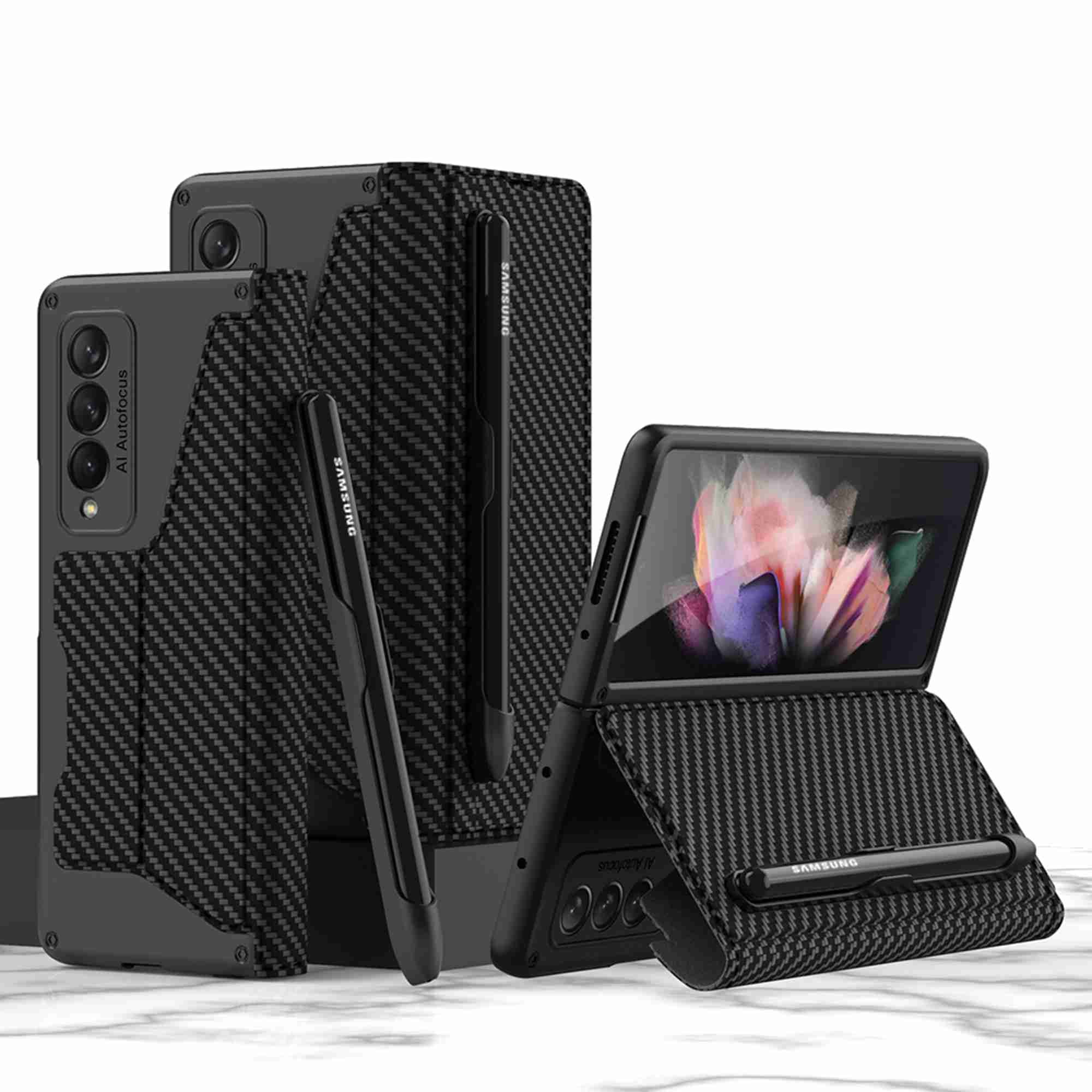 TECH CIRCLE For Samsung Galaxy Z Fold 6 5G Case, Slim Fit Luxury PU Leather Removable S Pen Holder Kickstand Protective Flip Wallet Case For Samsung Galaxy Z Fold 6 5G,Carbonfiber Texture