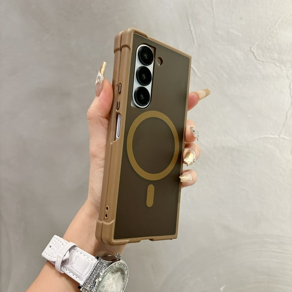 TECH CIRCLE for Samsung Galaxy Z Fold 6 5G PC+TPU Magnetic Hybrid Case, Support Wireless Charging,Compatible with MagSafe, Slim Translucent Matte Back Shockproof Protective Cover,Desertgold