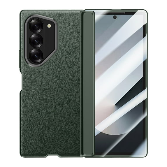 TECH CIRCLE for Samsung Galaxy Z Fold 6 Case Built-in Screen Protector,PU Leather Texture Full Protection Kickstand Case with Spring Hinge Protection for Samsung Galaxy Z Fold 6 7.6" 2024, Green