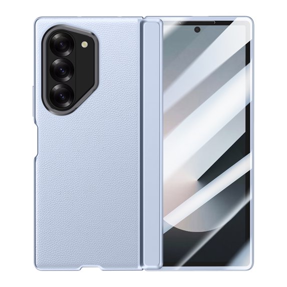 TECH CIRCLE for Samsung Galaxy Z Fold 6 Case Built-in Screen Protector,PU Leather Texture Full Protection Kickstand Case with Spring Hinge Protection for Samsung Galaxy Z Fold 6 7.6" 2024, Blue