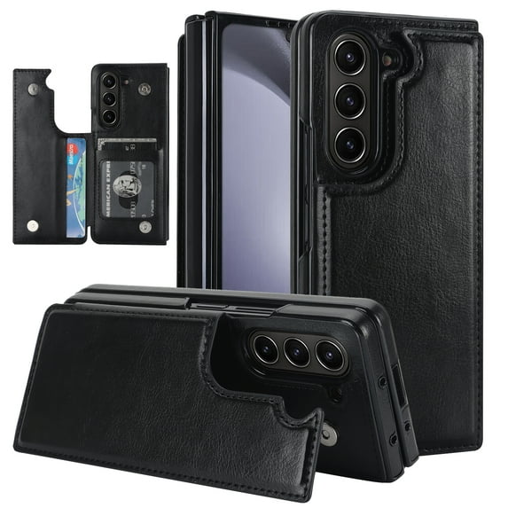 TECH CIRCLE for Samsung Galaxy Z Fold 6 Wallet Case, PU Leather Case with Card Slot Double Magnetic Clasp Flip Shockproof Anti-Scratches Anti-Fall Case Cover for Galaxy Z Fold 6 5G 2024,Black