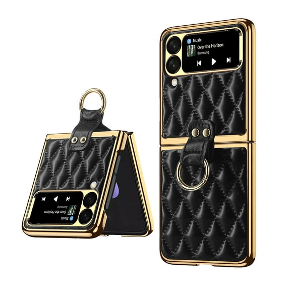 TECH CIRCLE For Samsung Z Flip 4 5g PU Leather Case with Ring Stand, Shockproof Anti-Drop Sensitive Touch Anti-Fingerprint Screen Protector Bumper Case Cover for Galaxy Z Flip 4 7.6" 2022,Black