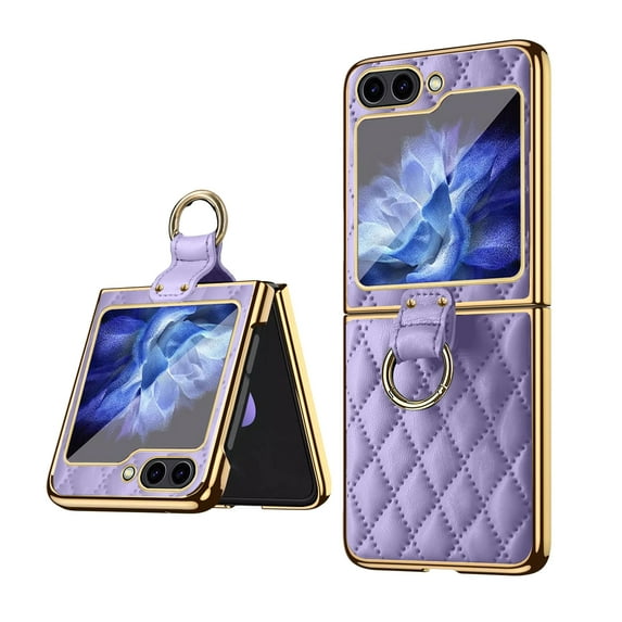 TECH CIRCLE for Samsung Z Flip 5 PU Leather Case with Ring Holder, Luxury PU Leather Case with Built-in Screen Protector Non-Slip Shockproof Protective Women Girl Cover for Galaxy Z Flip 5 2023,Purple