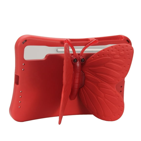 TECH CIRCLE Shockproof Case for Samsung 12.4" Galaxy Tab S9FE+/S9+/S8+/S7FE/S7 Plus Tablets - Cute Butterfly Hard Case, 360 Degree Rotating Stand, Lightweight Cover for Kids/Boys/Girls, Red