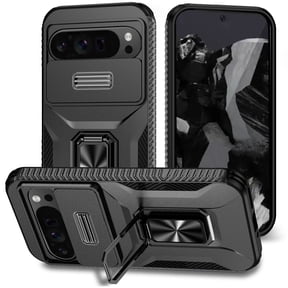 TECH CIRCLE Shockproof Rugged Case for Google Pixel 8 Pro (6.7") with Rotating Kickstand/Slide Camera Cover, Hard Shell Drop Proof Anti Scratch Protective Cover, Black