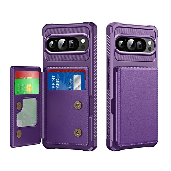 TECH CIRCLE Shockproof Wallet Phone Case for Google Pixel 10 /10 Pro (6.3", 2025), Built-in 4 Card Slots, Anti-Scratch Protective Shock-absorbing Lightweight Slim Stand Cover, Purple