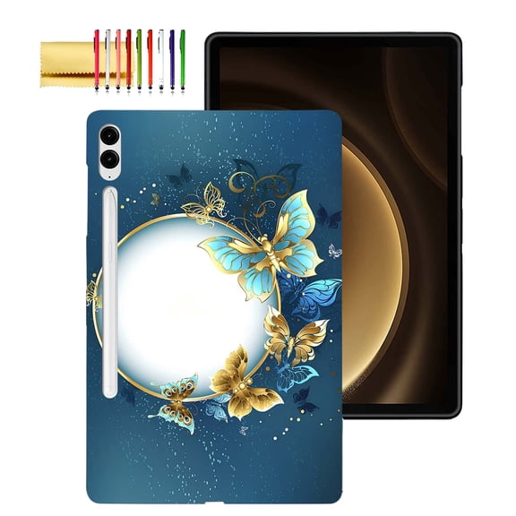 TECH CIRCLE Slim Case for Galaxy Tab S8 2022/ Tab S7 Case 2020 11 Inch,Ultra Slim Thin Lightweight Elegant Soft TPU Anti-Scratch Protective Back Case for Galaxy Tab S8/Tab S7 11",Gold Blue Butterfly