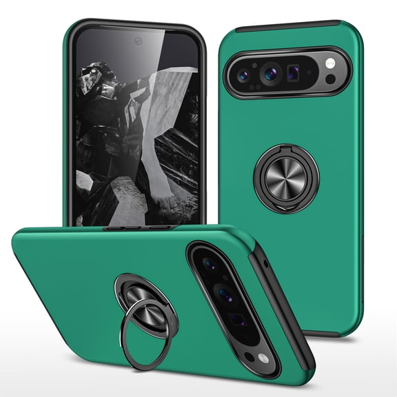 TECH CIRCLE Slim Case for Google Pixel 10 /10 Pro Case (6.3", 2025), Built-in Metal Finger Ring Kickstand, Compatible with Magnetic Car Mount, Lightweight Protective Shockproof Cover, Darkgreen