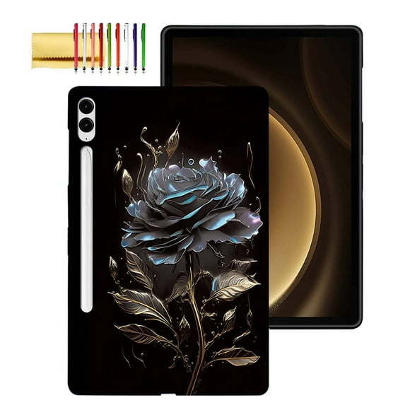 TECH CIRCLE Slim Case for Samsung Galaxy Tab S8 Plus 2022/S7 FE 2021/S7 Plus 2020 12.4",Thin Lightweight Elegant Soft TPU Anti-Scratch Protective Back Case for Galaxy Tab S7 FE/S8+/S7+,Black Flower