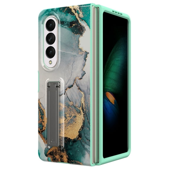 TECH CIRCLE Slim Case for Samsung Galaxy Z Fold 4 5G 2022, Ultra-Thin Kickstand Anti-Scratch Full-Body Shockproof Protective Case with Screen Protector for Samsung Z Fold 4 2022,Marble