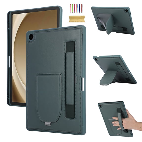 TECH CIRCLE Slim PU Leather Case for Samsung Galaxy Tab S9 FE/S10 FE (10.9"), Built-in Kickstand, Hand Strap, Stylus Pen Holder, Lightweight Protective Tablet Cover, Green