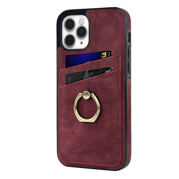 TECH CIRCLE Slot Case Compatible with iPhone 11 Pro Max 6.5 inch ,PU leather+TPU Ultra Slim with Shockproof Card Slot Metal Kickstand Case for iPhone 11 Pro Max 6.5 inch,Winered