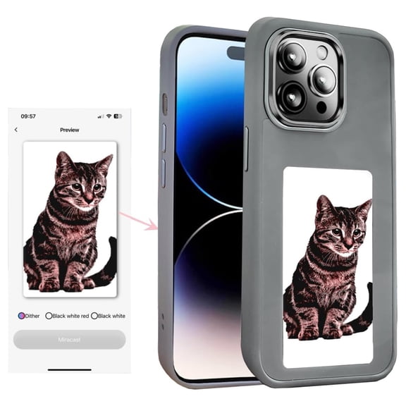 TECH CIRCLE Smart Ink Phone Case DIY Ink Screen Phone Case,Compatible with iPhone 14 Pro Max,Custom Image Display AI Cell Phone Case,Electronic Ink Phone Case,Anti-Drop TPU Rubber DIY Phone Case,Grey