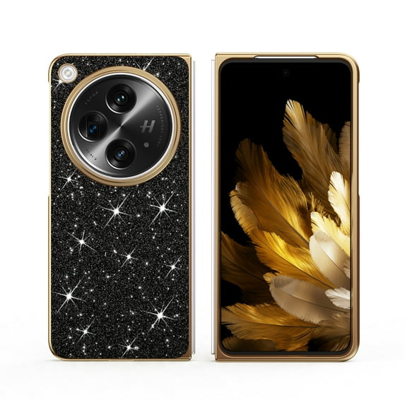 TECH CIRCLE Sparkle Shining Plating Case for OnePlus Open/Oppo Find N3, Ultra Slim Lightweight Stylish Glitter Bling Shockproof Anti-Scratch Protective Case for OnePlus Open 2023 - Black