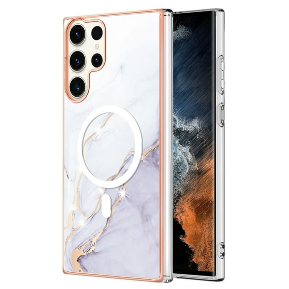 TECH CIRCLE Strong Magnetic Samsung Galaxy S22 Ultra Case, Compatible with MagSafe Military Grade Drop Protection Colorful Marble Slim Phone Cover for Galaxy S22 Ultra 6.8" 2022,White Marble