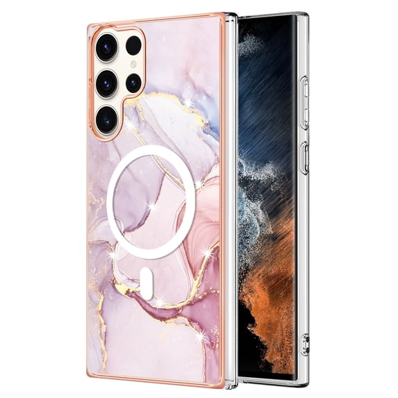 TECH CIRCLE Strong Magnetic Samsung Galaxy S23 Ultra Case, Compatible with MagSafe Military Grade Drop Protection Colorful Marble Slim Phone Cover for Galaxy S23 Ultra 6.8" 2023,Pink Marble