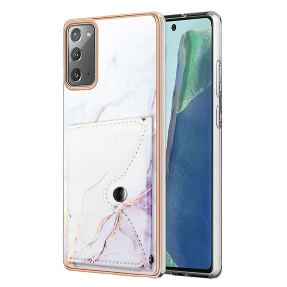 TECH CIRCLE Stylish Case for Samsung Galaxy Note 20 (6.7") - Premium TPU/PU Leather Phone Case [Built-in Wallet Feature] Lightweight Cute Marble Durable Cover, White