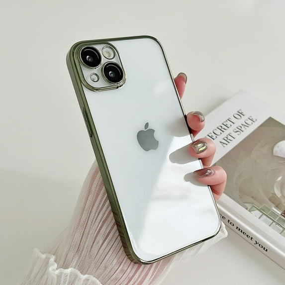 TECH CIRCLE Stylish Case for iPhone 12 Pro Max, Clear Transparent Back Soft TPU Plating Edge Ultra Slim Phone Cover with Camera Lens Protectors For iPhone 12 Pro Max,Green