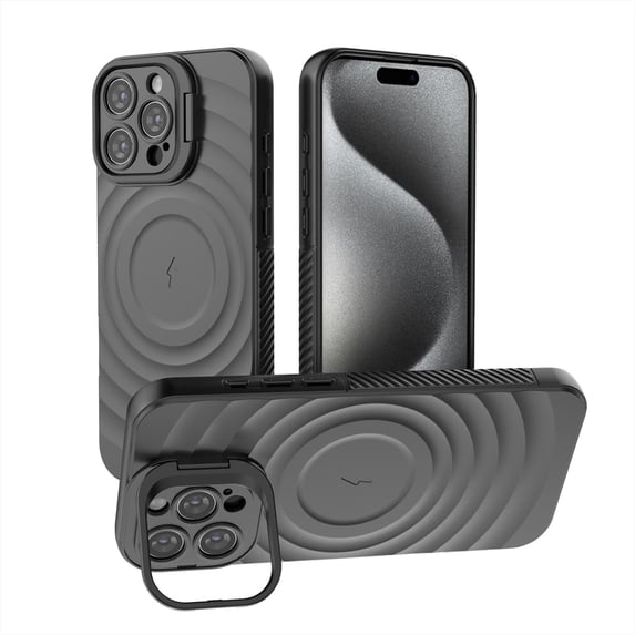 TECH CIRCLE Stylish Circle Pattern Slim Magnetic Phone Cover for iPhone 17 (6.3") 2025 with Hidden Kickstand, Compatible with MagSafe, Durable Shock-absorbing TPU Lightweight Protective Case, Black