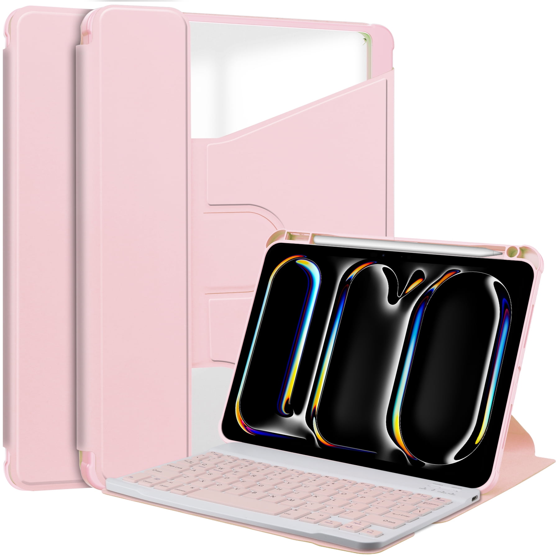 TECH CIRCLE Tablet Case for Apple iPad Air 11" (2024), 360 Degree Rotating Stand /Auto Sleep Sake /Magnetic Closure /Pencil/Stylus Holder /Full Coverage Protection, PU Leather Folio Case, Pink