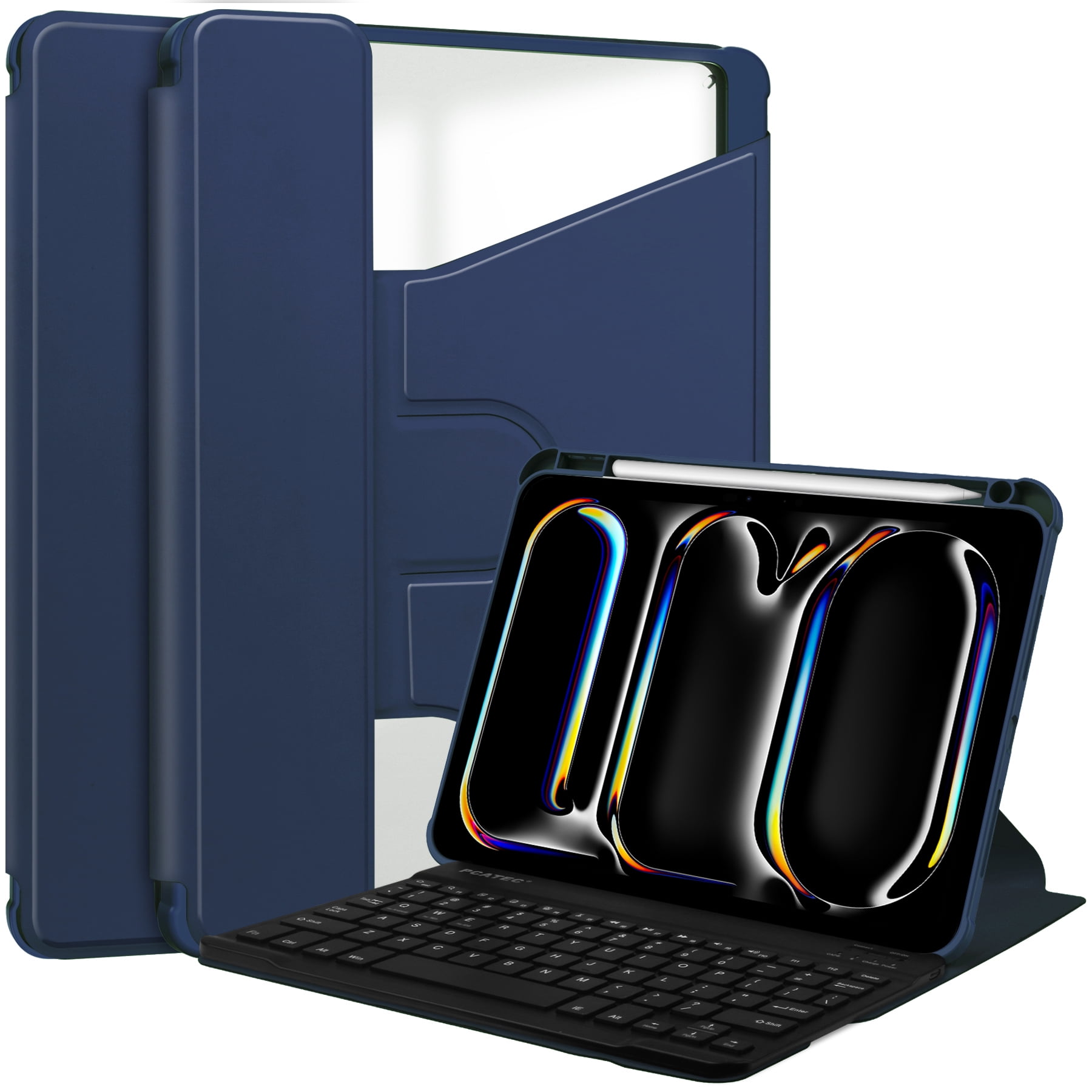 TECH CIRCLE Tablet Case for Apple iPad Air 13" (2024), 360 Degree Rotating Stand /Auto Sleep Sake /Magnetic Closure /Pencil/Stylus Holder /Full Coverage Protection, PU Leather Folio Case, Darkblue