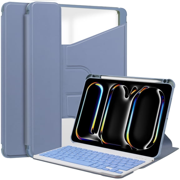 TECH CIRCLE Tablet Case for Apple iPad Air 13" (2024), 360 Degree Rotating Stand /Auto Sleep Sake /Magnetic Closure /Pencil/Stylus Holder /Full Coverage Protection, PU Leather Folio Case, Purple
