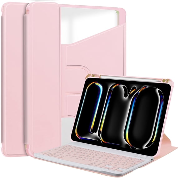 TECH CIRCLE For Apple iPad Pro 13-Inch (M4/M5) 2024/2025 Release Rotating Design Smart Folio Case with Auto Sleep Wake, Stand, Pencil Holder, PU Leather Protective Slim Flip Case, 05 Pink