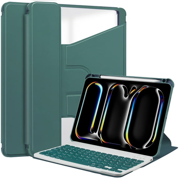 TECH CIRCLE Tablet Case for Apple iPad Pro 13" (2024), 360 Degree Rotating Stand /Auto Sleep Sake /Magnetic Closure /Pencil/Stylus Holder /Full Coverage Protection, PU Leather Folio Case, Darkgreen
