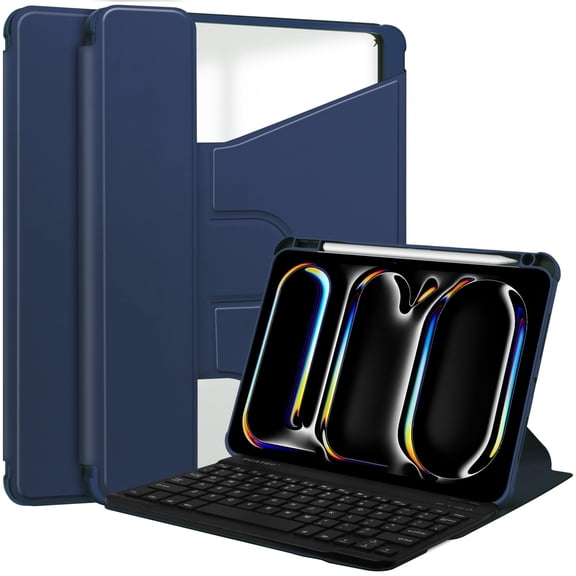 TECH CIRCLE for iPad Pro 13-Inch (M4/M5) Smart Folio Case with Auto Sleep Wake, Stand, Card Slots, Pocket, Elastic Stylus Pen Loop Holder, PU Leather Protective Glitter Cute Cover, Rosegold