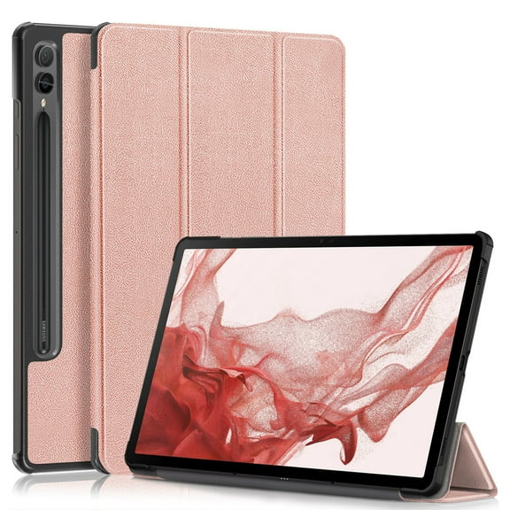 TECH CIRCLE Trifold Stand Cases for Galaxy Tab S9 Plus/S8 Plus/S7 FE/S7 Plus, Flip Folio Hard PC Back Shell Multi Angles Stand Smart Slim Case with Auto Sleep/Wake for Galaxy Tab 12.4 inch,Rosegold