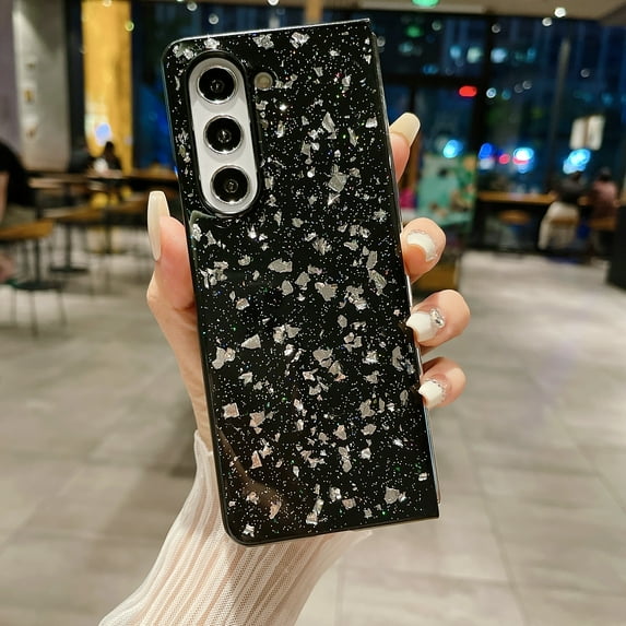 TECH CIRCLE Twinkle Case for Galaxy Z Fold 5 (2023) Cell Phone 7.6", Super Cute Sparkle Case Hard Plastic Protective Rugged Cover, Black