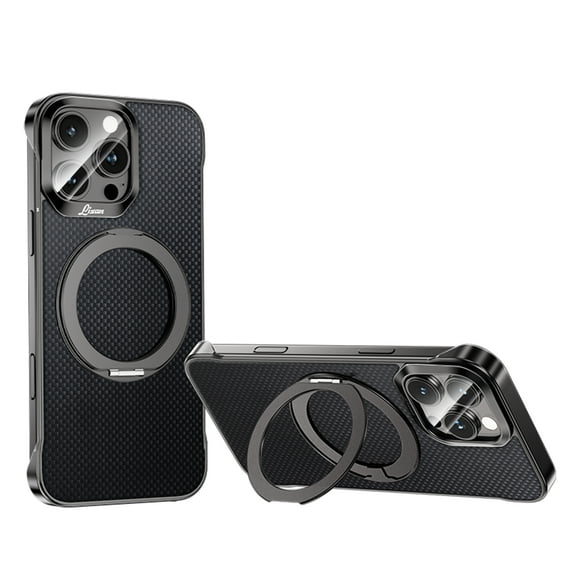 TECH CIRCLE Ultra Thin Case for iPhone 15 Pro Max (2023 Release) 6.7" with 360° Phone Ring Kickstand, Compatible with MagSafe, Stylish Woven Pattern, Lightweight Slim Fit Protective Cover, Black