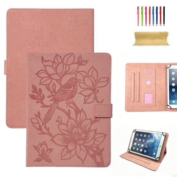 TECH CIRCLE Universal 8 Inch Tablet Case, Folio Flip Lightweight Protective PU Leather Cute Embossed Cartoon Cover with Card Slots, Built-in Stand, for 7.9/8.0/8.3/8.4 Inch Touchscreen Tablet, Pink