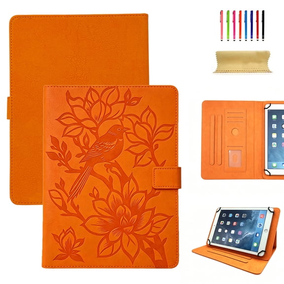 TECH CIRCLE Universal 8 Inch Tablet Case, Folio Flip Lightweight Protective PU Leather Cute Embossed Cartoon Cover with Card Slots, Built-in Stand, for 7.9/8.0/8.3/8.4 Inch Touchscreen Tablet, Orange