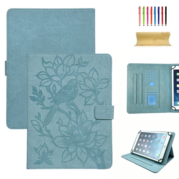 TECH CIRCLE Universal 8 Inch Tablet Case, Folio Flip Lightweight Protective PU Leather Cute Embossed Cartoon Cover with Card Slots, Built-in Stand, for 7.9/8.0/8.3/8.4 Inch Touchscreen Tablet, Blue
