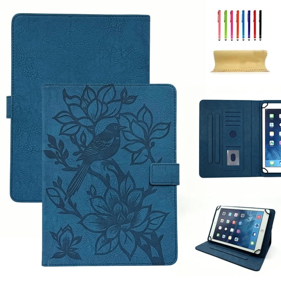 TECH CIRCLE Universal 8 Inch Tablet Case, Folio Lightweight Protective PU Leather Cute Embossed Cartoon Cover with Card Slots, Built-in Stand, for 7.9/8.0/8.3/8.4 Inch Touchscreen Tablet, Dark Blue