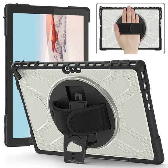 TECH CIRCLE Universal Case for Microsoft Surface Pro 7+ (12.3") Tablet, Microsoft Surface Pro 7/6/5/4 Case (12.3 Inch) - Shockproof Sturdy Kickstand Rugged Cover with Adjustable Hand Strap (Clear)