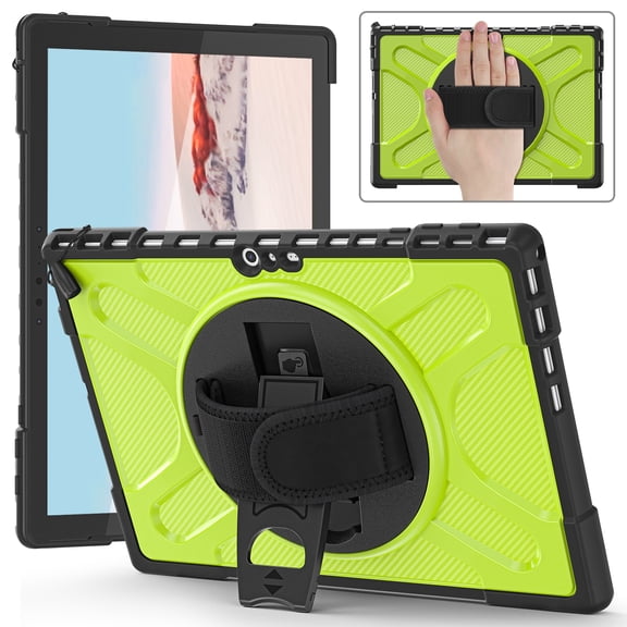 TECH CIRCLE Universal Case for Microsoft Surface Pro 7+ (12.3") Tablet, Microsoft Surface Pro 7/6/5/4 Case (12.3 Inch) - Shockproof Sturdy Kickstand Rugged Cover with Adjustable Hand Strap (Green)