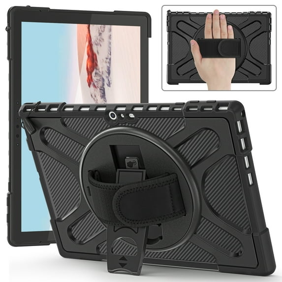 TECH CIRCLE Universal Case for Microsoft Surface Pro 7+ (12.3") Tablet, Microsoft Surface Pro 7/6/5/4 Case (12.3 Inch) - Shockproof Sturdy Kickstand Rugged Cover with Adjustable Hand Strap (Black)