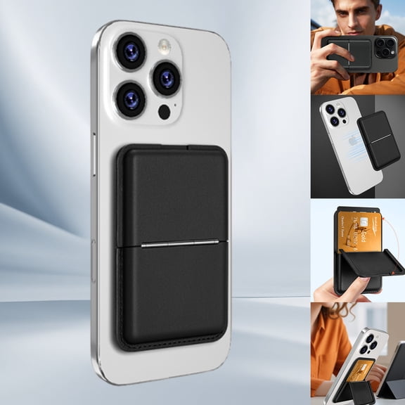 TECH CIRCLE Universal Detachable PU Leather Slim Magnetic Wallet for Smartphones, 2-in-1 Design, Built-in Kickstand, Black