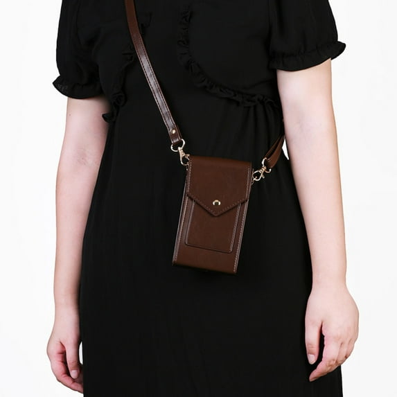 TECH CIRCLE Universal Inch Crossbody Phone Bag with Adjustable Shoulder Strap, Premium PU Leather Built-in Card Slot Shockproof Portable Cash Pocket Phone Case Bag, Coffee