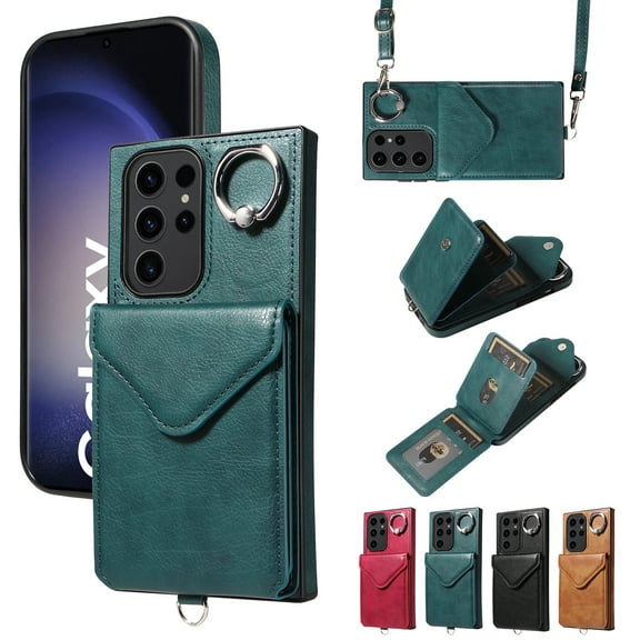 TECH CIRCLE Wallet Case with Card Holder For Galaxy S23,Rotation Ring Stand PU Leather Shockproof Protective Slim Cover with Shoulder Strap for Women Men for Samsung Galaxy S23 6.1" 2023,Green