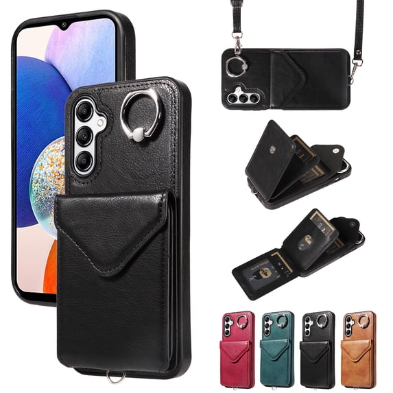 TECH CIRCLE Wallet Case with Card Holder For Galaxy A73 5G,Rotation Ring Stand PU Leather Shockproof Protective Slim Cover with Shoulder Strap for Women Men for Samsung Galaxy A73 5G 6.7" 2022,Black