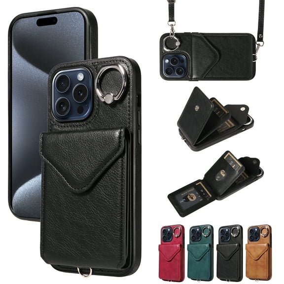 TECH CIRCLE Wallet Case with Card Holder For iPhone 14 Plus,Rotation Ring Stand PU Leather Shockproof Protective Slim Cover with Shoulder Strap for Women Men for Apple iPhone 14 Plus 6.7" 2022,Black
