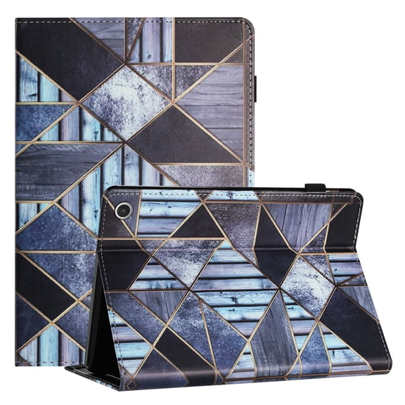 TECH CIRCLE Wallet Case For Amazon Kindle Fire HD 10 & 10 Plus Tablet 11th Generation 2021,PU Leather Folio Smart Stand Case with Pencil Holder Auto Wake Sleep Hand Strap Magnectic Cover,Geometry
