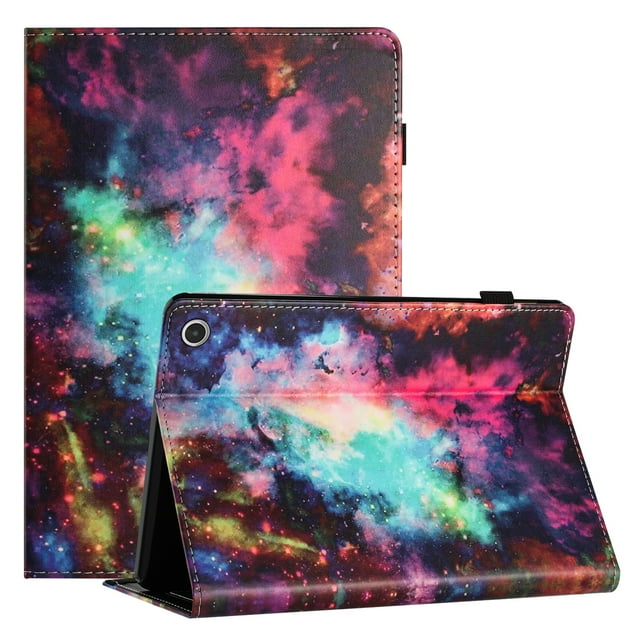 TECH CIRCLE Wallet Case For Amazon Kindle Fire HD 10 & 10 Plus Tablet 11th Generation 2021,PU Leather Folio Smart Stand Case with Pencil Holder Auto Wake Sleep Hand Strap Magnectic Cover,Galaxy