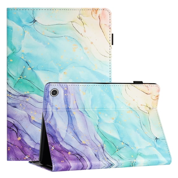 TECH CIRCLE Wallet Case For Amazon Kindle Fire HD 10 & 10 Plus Tablet 11th Generation 2021,PU Leather Folio Smart Stand Case with Pencil Holder Auto Wake Sleep Hand Strap Magnectic Cover,Marble