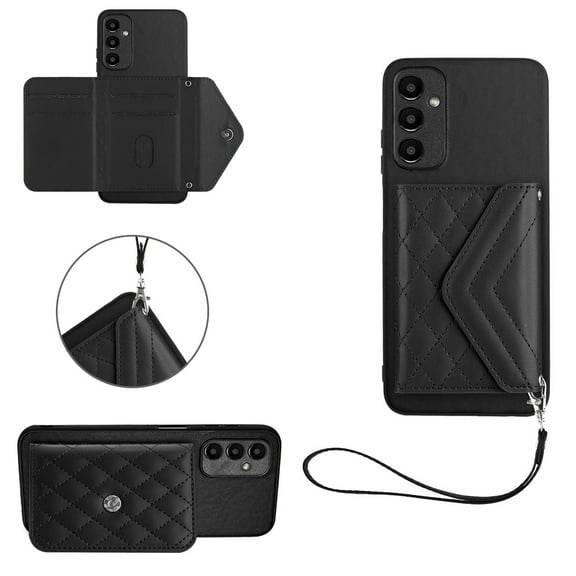 TECH CIRCLE Wallet Case For Galaxy A12 with Card Holder,Flip Premium PU Leather Magnetic Clasp Kickstand Heavy Duty Protective Cover with Wrist Strap for Samsung Galaxy A12 6.5" 2021,Black