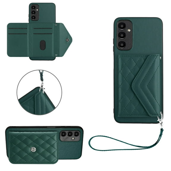 TECH CIRCLE Wallet Case For Galaxy A25 5G with Card Holder,Flip Premium PU Leather Magnetic Clasp Kickstand Heavy Duty Protective Cover with Wrist Strap for Samsung Galaxy A25 6.5" 2023,Green